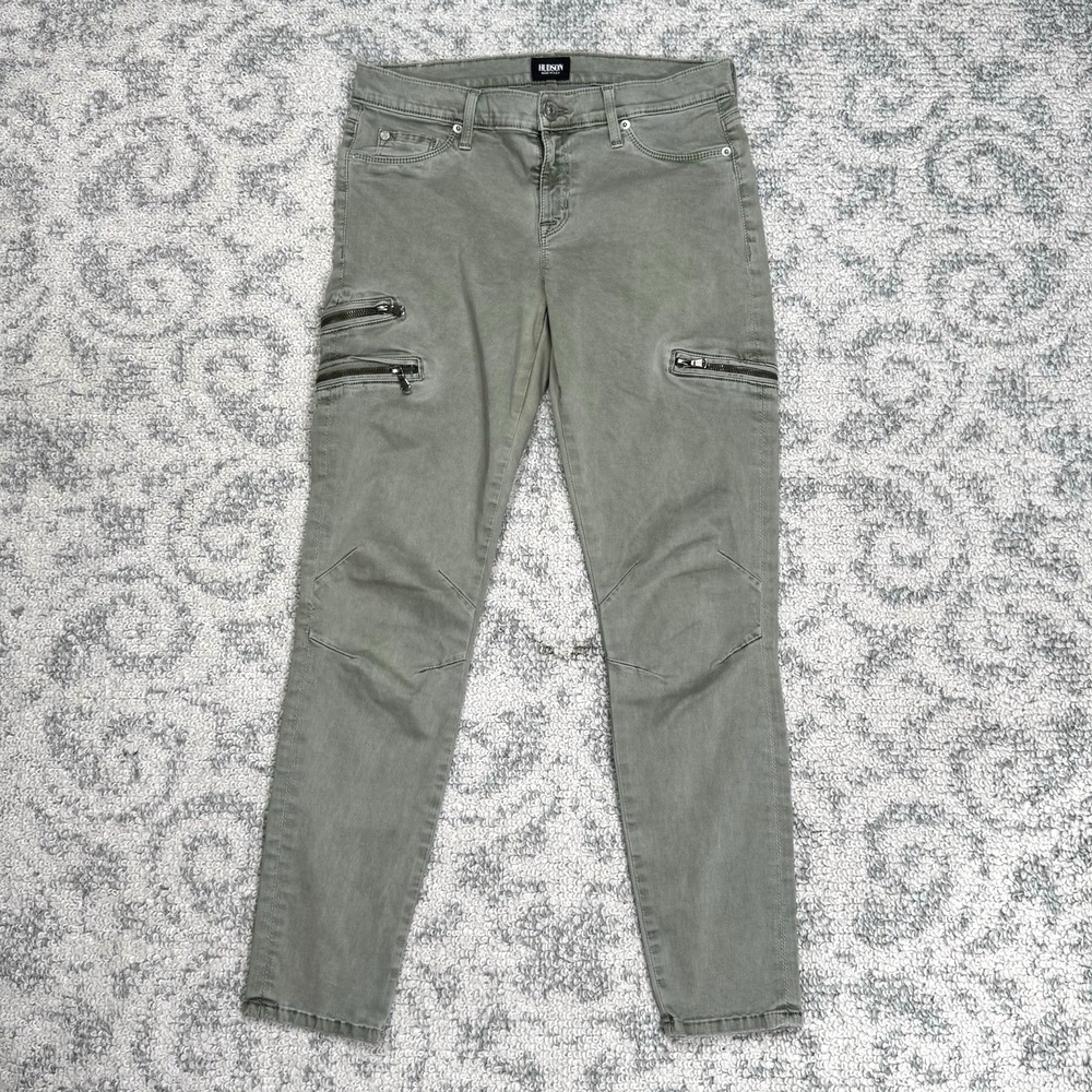 Hudson Mystic Super Skinny Crop Distressed Army Green Jeans Women's Size 29 EUC‎